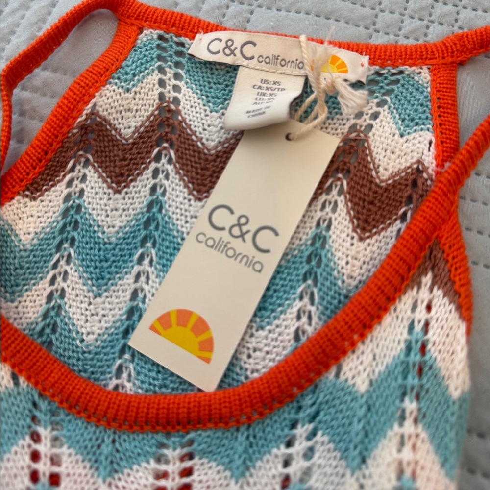 C&C California Blue and Brown Knit Top